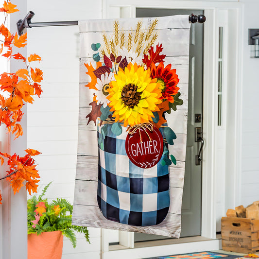 Fall Check Mason Jar House Linen Flag