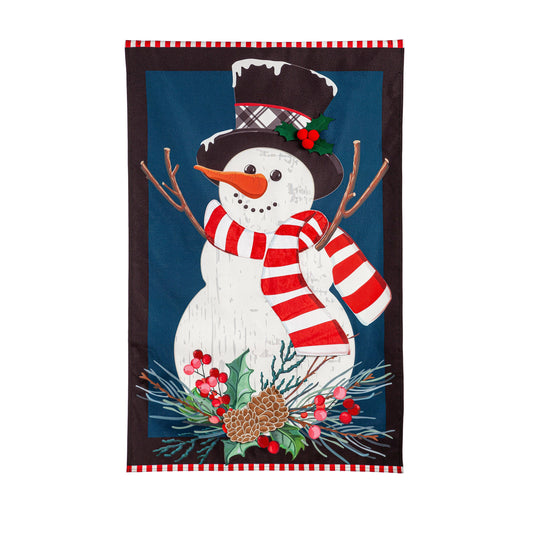 Holly Snowman Linen House Flag