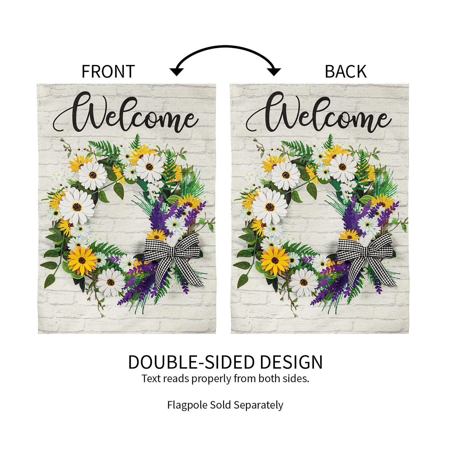 Daisy Wreath Garden Burlap Flag