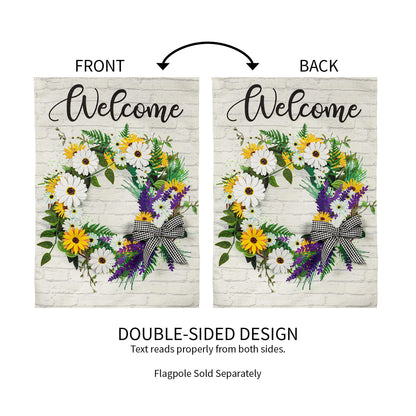 Daisy Wreath Garden Burlap Flag
