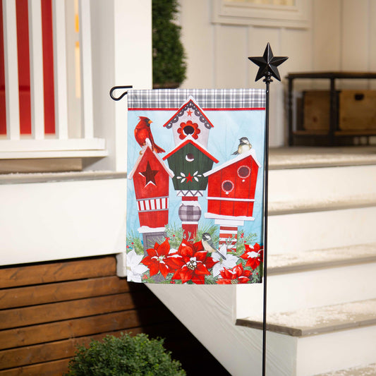 Snow Birdhouses Suede Garden Flag