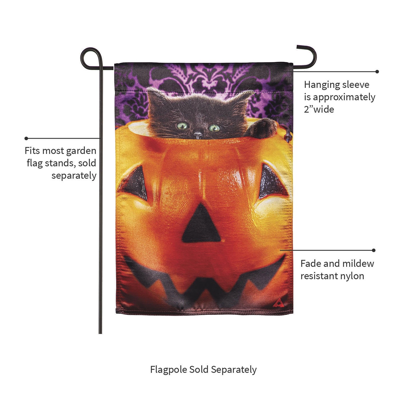 Kitten in  Jack O'Lantern Pumpkin Bucket Lustre Garden Flag