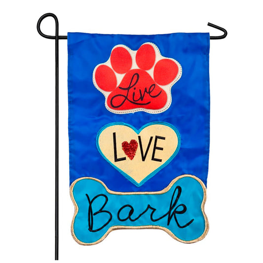 Live, Love, Bark Garden Applique Flag