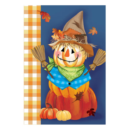 Scarecrow Pumpkin Stack Suede House Flag