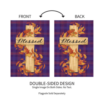 Blessed Cross Burlap Garden Flag