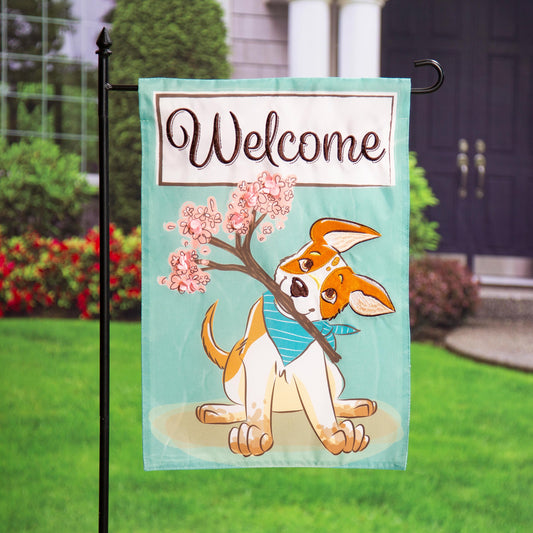 Welcome Pup Applique Garden Flag