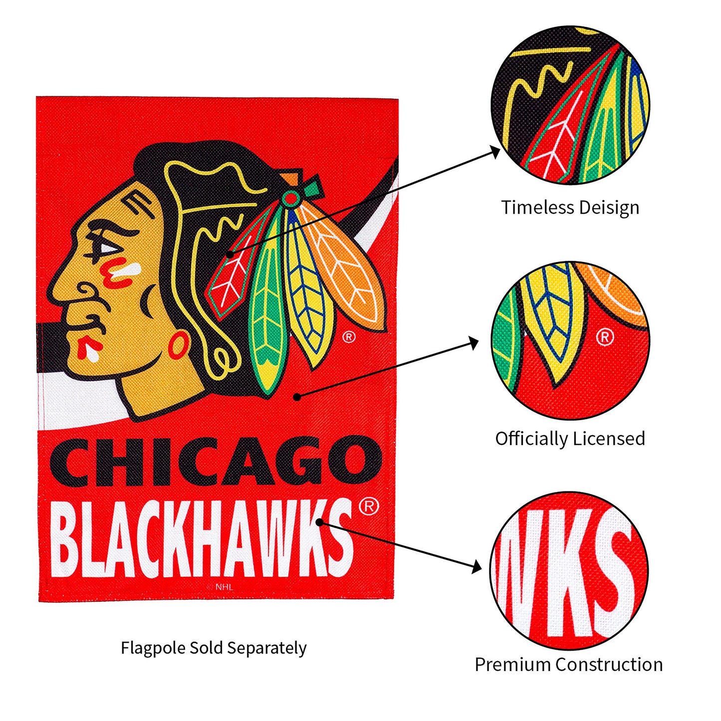 NHL Hockey Burlap Garden Flag, Chicago Blackhawks