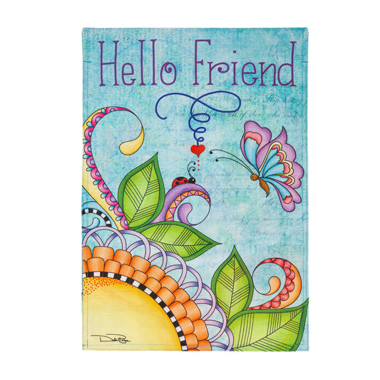 Hello Friend Burlap Garden Flag