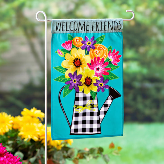Buffalo Check Watering Can Garden Applique Flag