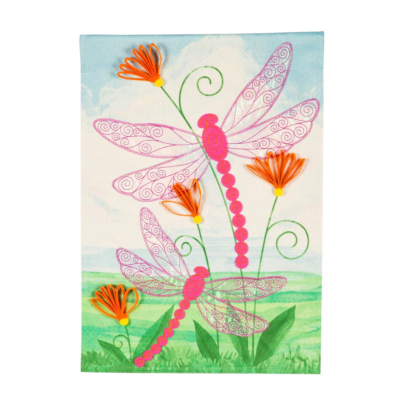 Dragonflies Quilled Look Garden Linen Flag