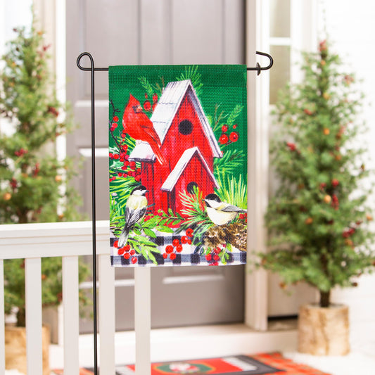 Christmas Cardinal Birdhouse Waffle Garden Flag