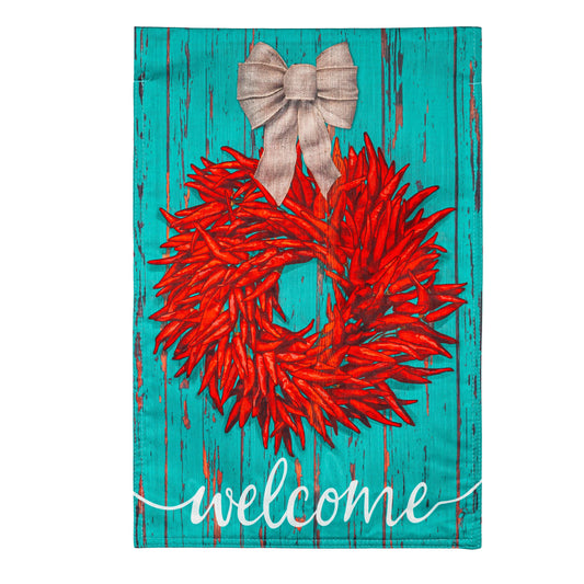 Red Chili Wreath Strie Garden Flag