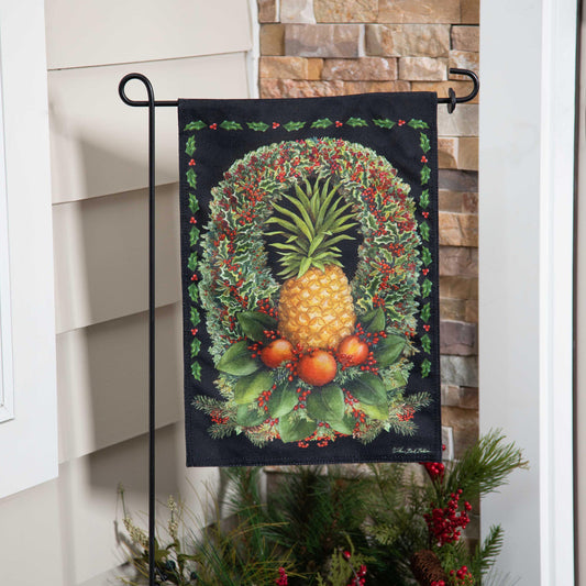 Christmas Pineapple Wreath Burlap Garden Flag