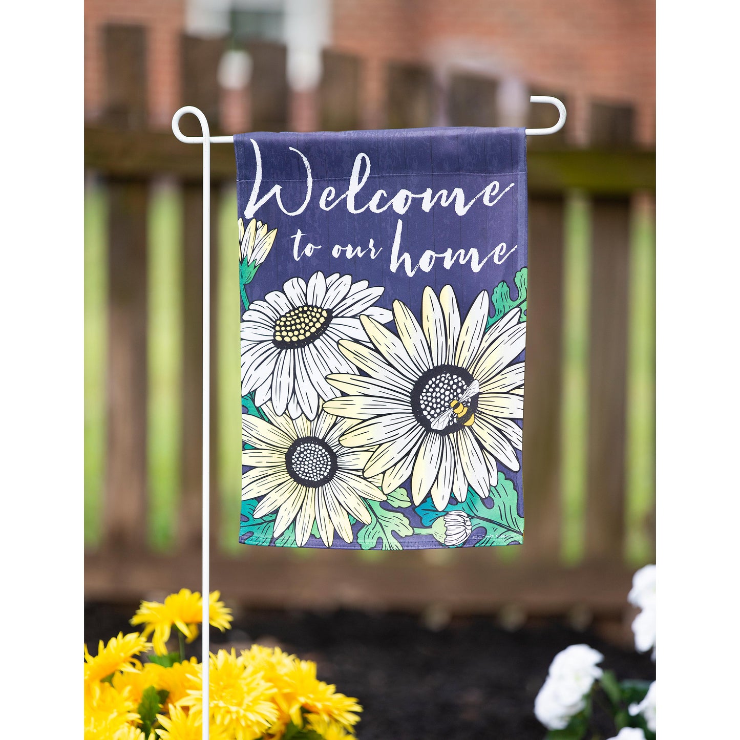 Home Daisies Garden Suede Flag