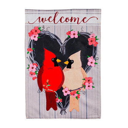 Cardinal Couple Garden Burlap Flag