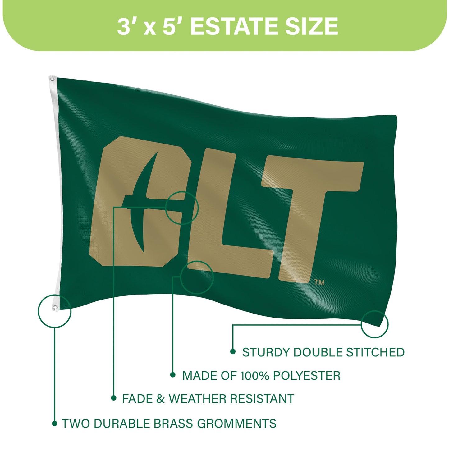 University of North Carolina, Charlotte Single Sided Flag w/ 2 Grommets, 3'x5'