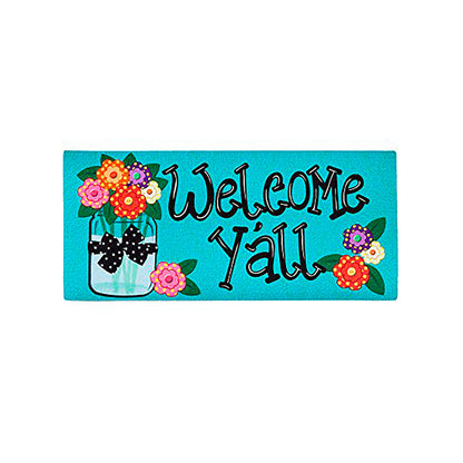 Welcome Y'all Burlap Garden Flag and Sassafras Mat Set (14B4181ECM+22001T+431272+43BM003)