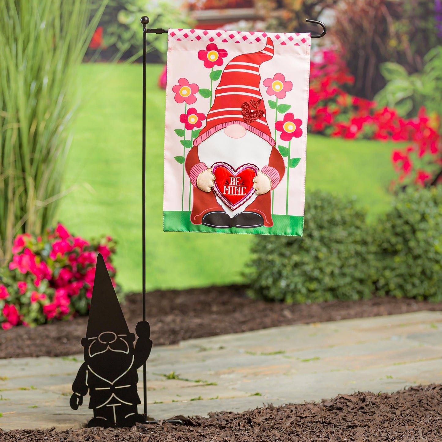 Valentine's Gnome Applique Garden Flag