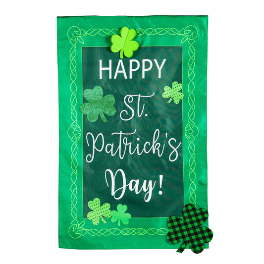 St. Patrick's Patterned Shamrocks Applique House Flag