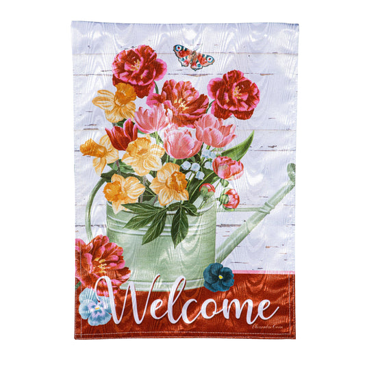 Floral Watering Can Moire Garden Flag