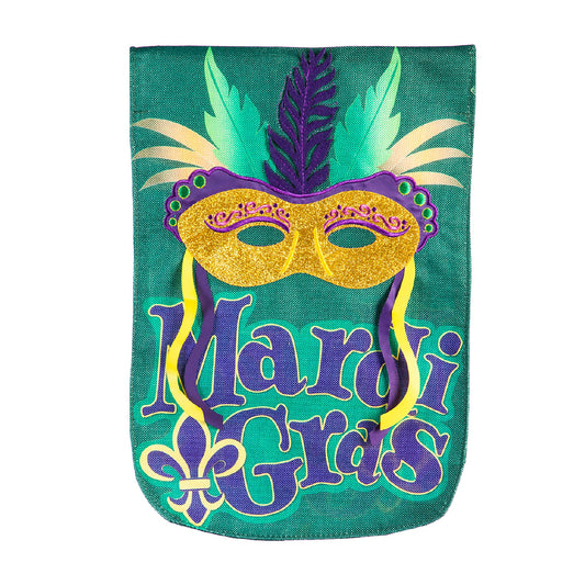 Mardi Gras Mask Garden Burlap Flag