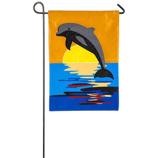 Dolphin Sunset Garden Applique Flag
