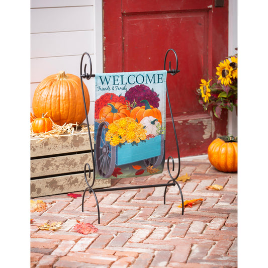 Flowers and Pumpkin Wagon Garden Linen Flag
