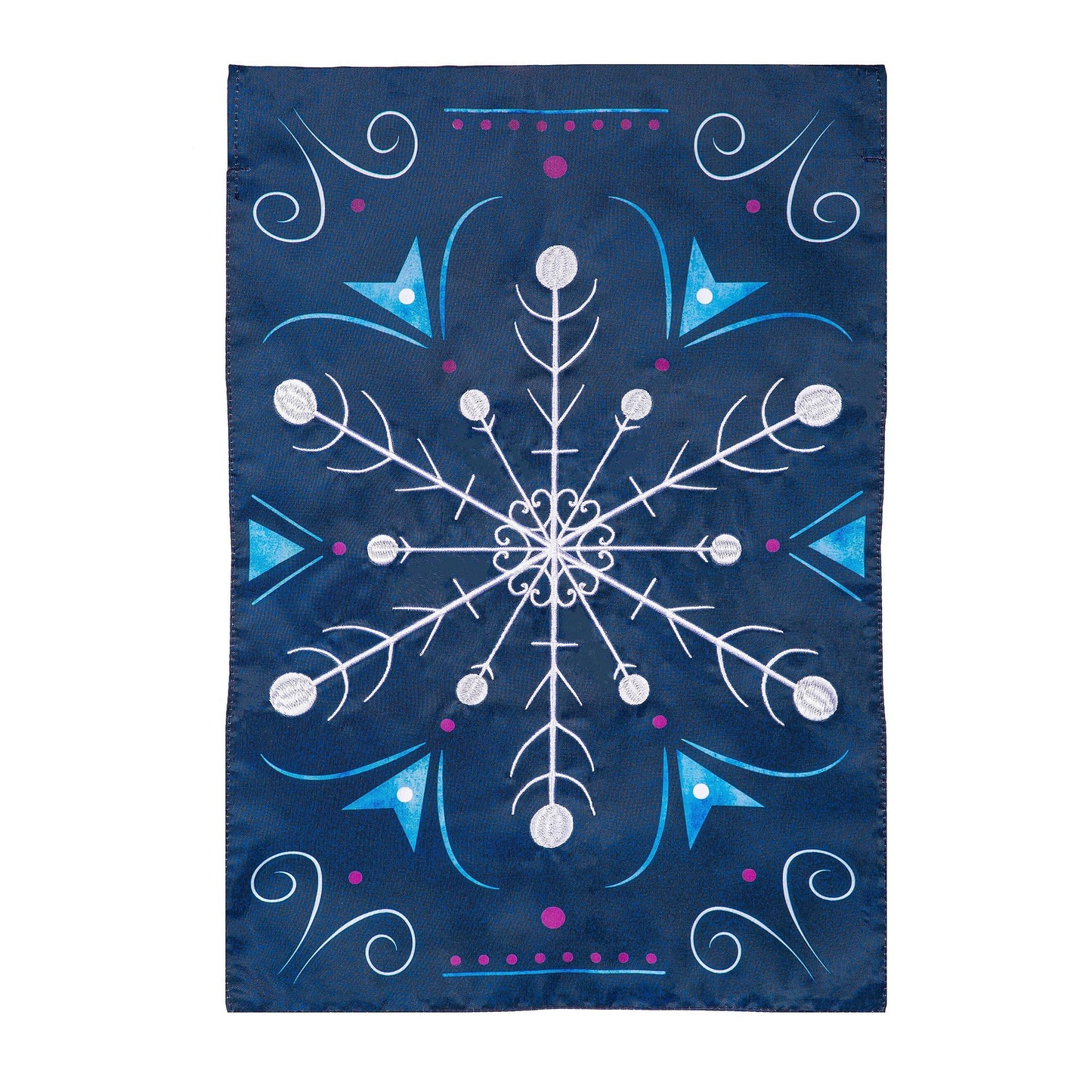 Blue Snowflake Applique House Flag