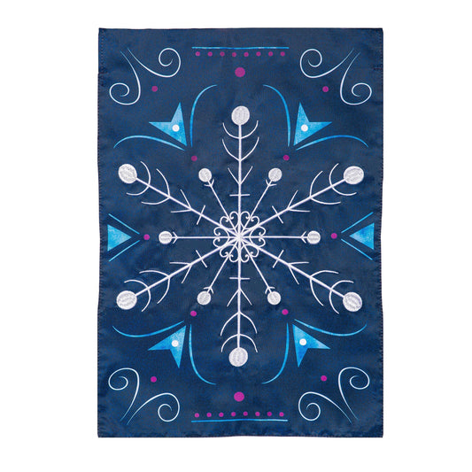 Blue Snowflake Applique House Flag