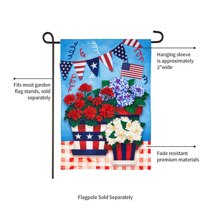 Patriotic Flower Pot Garden Linen Flag