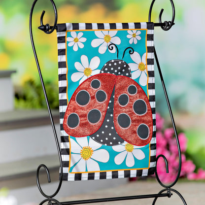Ladybug with Daisies Garden Applique Flag