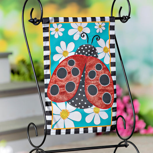 Ladybug with Daisies Garden Applique Flag