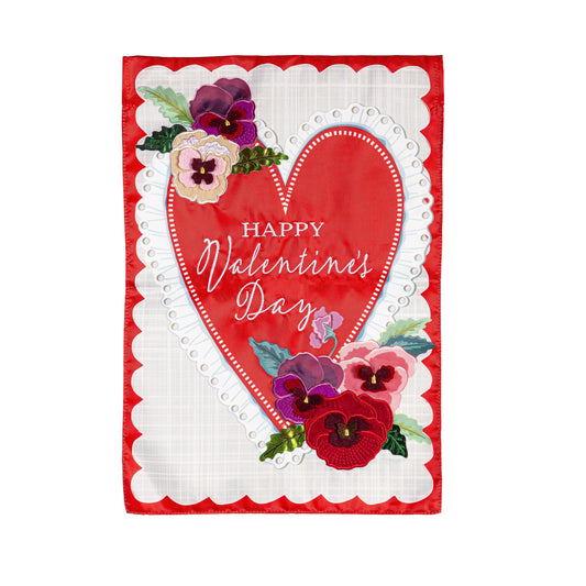 Lace Heart Applique Garden Flag