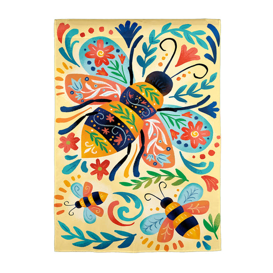 Patterned Bee Applique Garden Flag