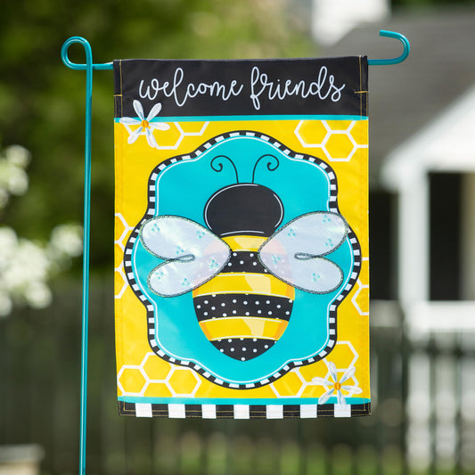 Buzzing Bee Welcome Garden Applique Flag