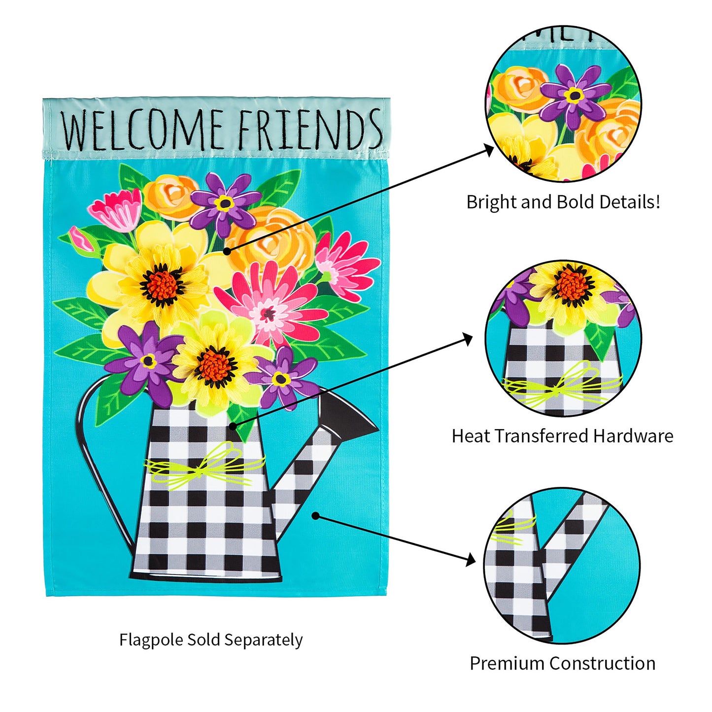 Buffalo Check Watering Can Garden Applique Flag