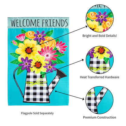 Buffalo Check Watering Can Garden Applique Flag
