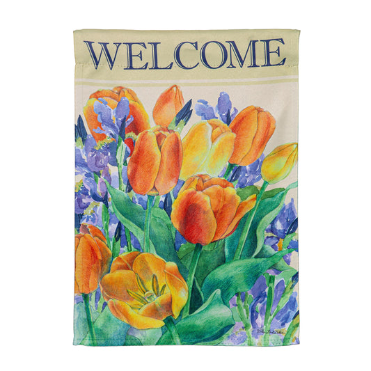 Tulip Garden Welcome Suede Garden Flag