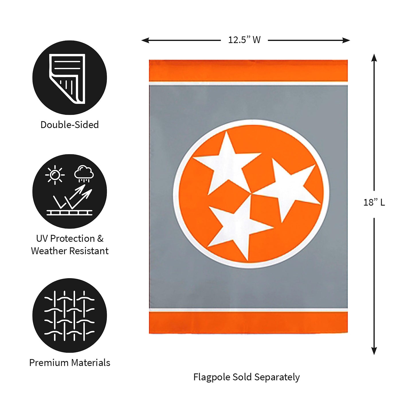 Tennessee Tri Star, Grey Garden Applique Flag