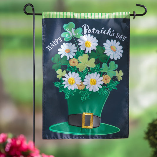 Happy St. Patrick's Day Floral Hat Applique Garden Flag