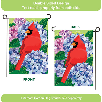 Red Cardinal and Hydrangeas Applique Garden Flag