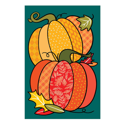 Quilted Pumpkins Burlap House Flag