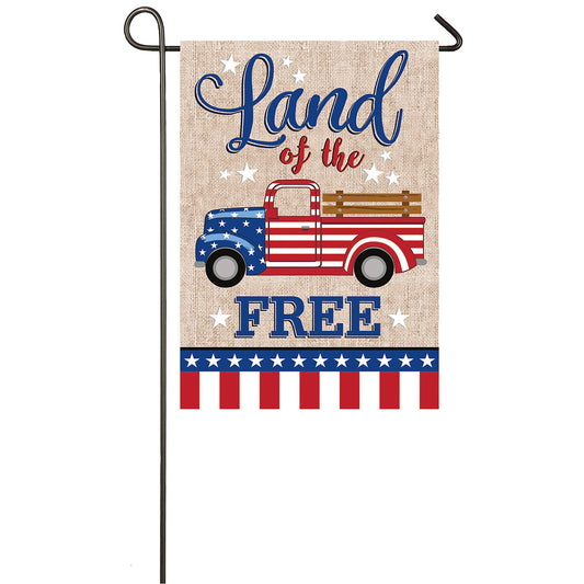 Patriotic Truck Garden Burlap Flag