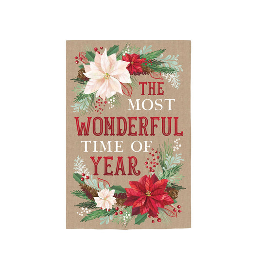 The Most Wonderful Time of the Year Burlap House Flag