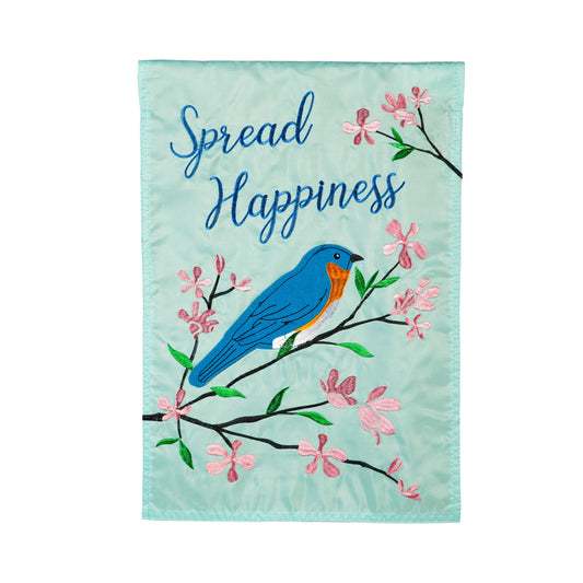 Spread Happiness Bluebird Garden Applique Flag
