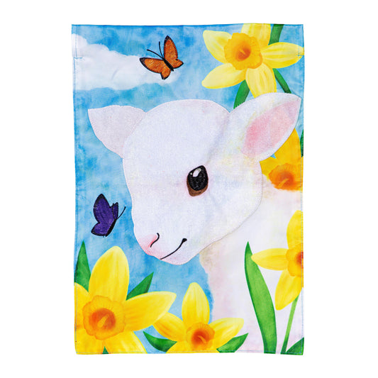 Lamb in Daffodil Field Applique Garden Flag