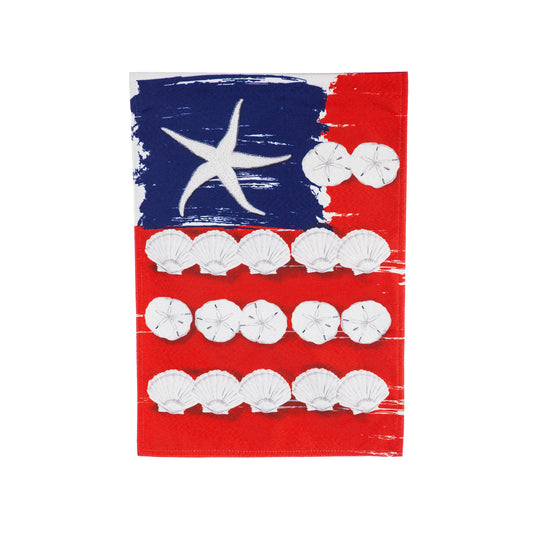 Patriotic Seashells Garden Linen Flag