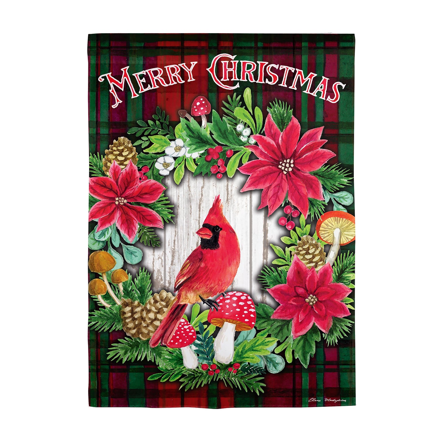 Merry Christmas Cardinal Moire Garden Flag