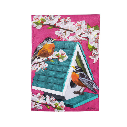 Cherry Blossoms & Friends Burlap Garden flag