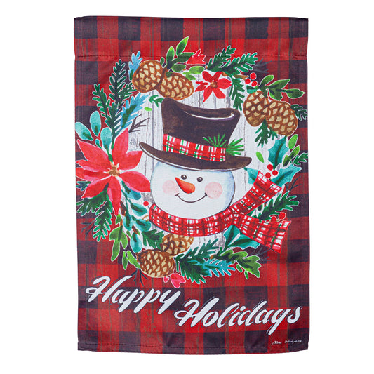 Happy Holiday Snowman Suede Garden Flag